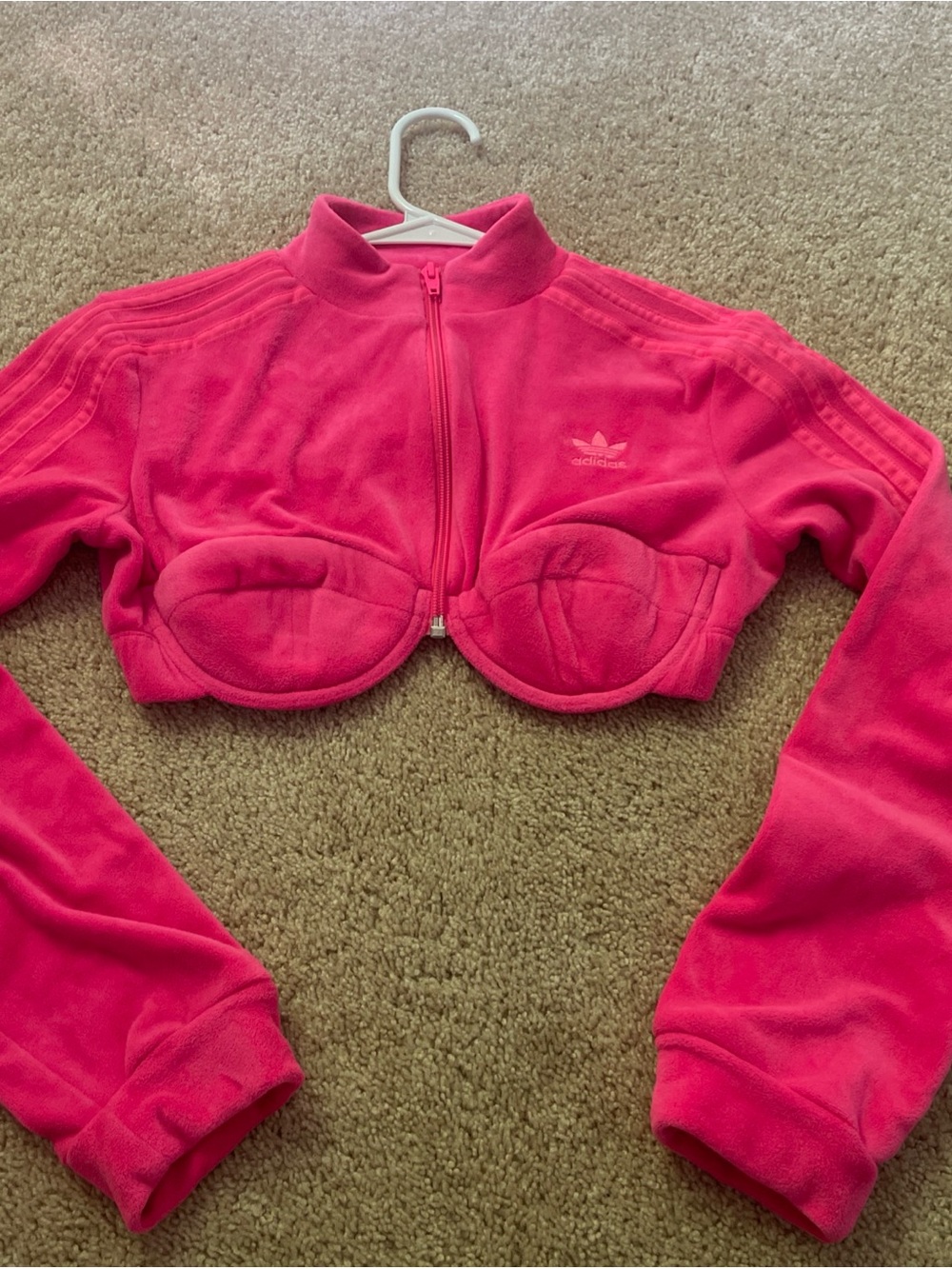 Adidas Jeremy Scott Hot Pink Cropped Zip-Up Jacket